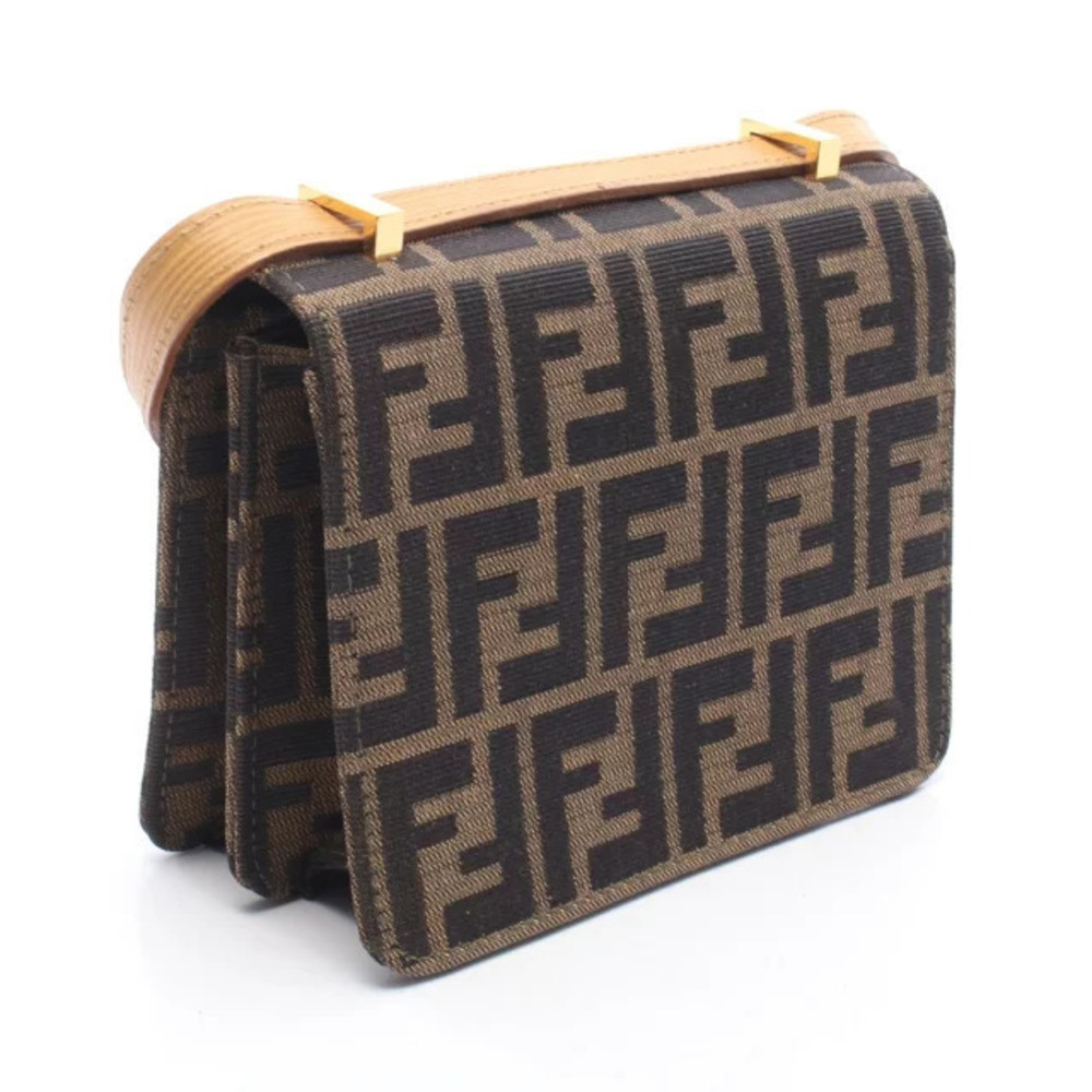 Fendi Bag Black Canvas Shoulder Zucca Leather Brown Black Brown